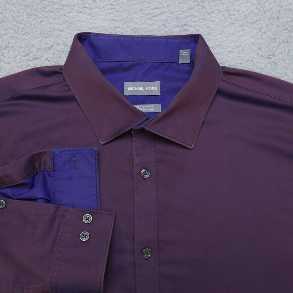 Michael Kors Big Fit Button Shirt Mens 18.5 36/37 Purple Blue Long Sleeve - Picture 1 of 16